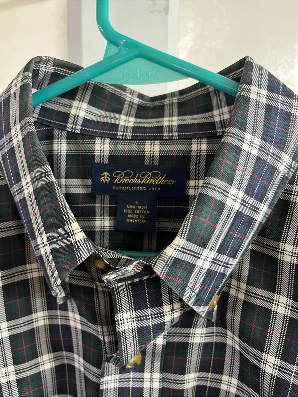 Brooks Brothers Green and Navy Plaid Button-Down Shirt